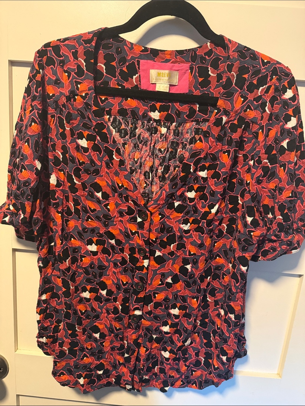 Anthropologie Maeve Pink and Orange Floral Button-Front Blouse